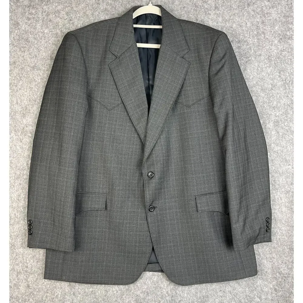 Circle S Blazer Sport Coat Mens 46R Gray Glen Check 2 Button Western Cowboy